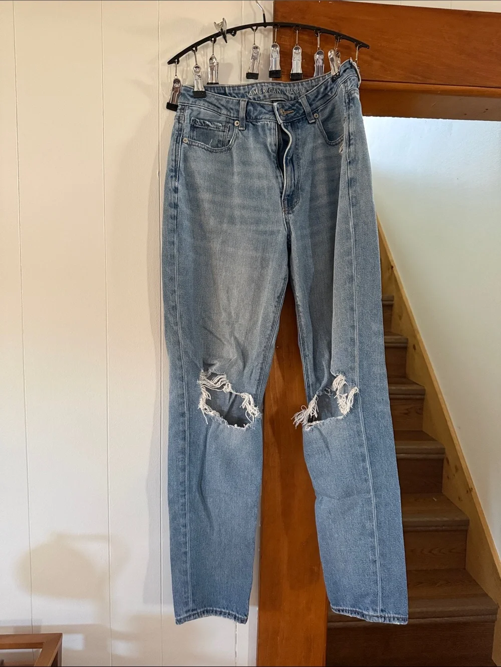 American Eagle Outfitters Light Blue Distressed Straight Leg Jeans